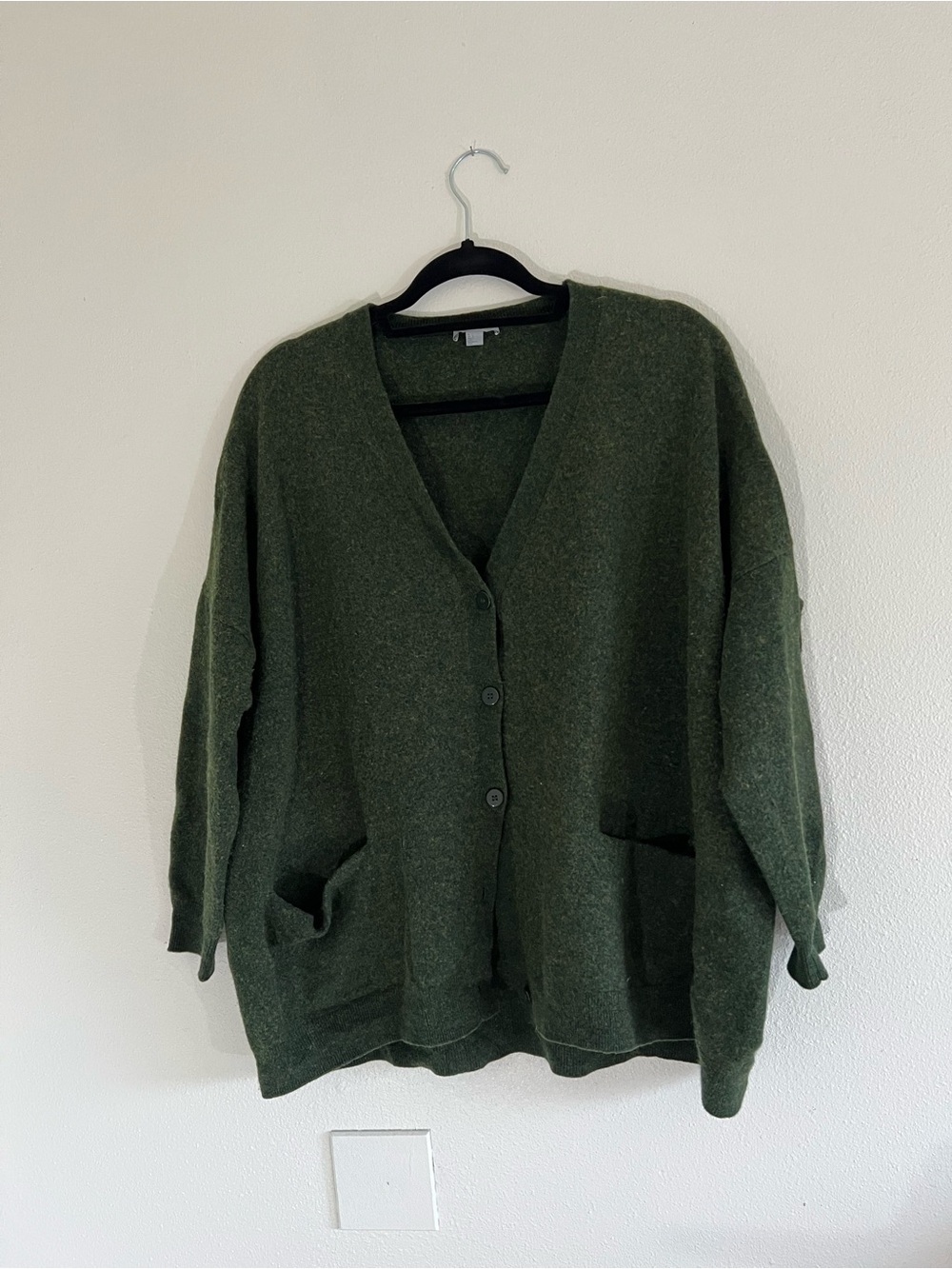 COS 100% Wool Olive Green Oversized V-Neck Cardigan